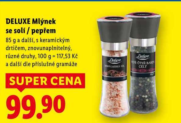 DELUXE Mlýnek se solí/pepřem, 85 g a další