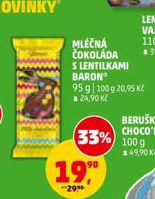 MLÉČNÁ ČOKOLÁDA S LENTILKAMI BARON, 95 g 