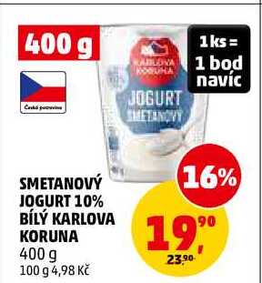 SMETANOVÝ JOGURT 10% BÍLÝ KARLOVA KORUNA, 400 g
