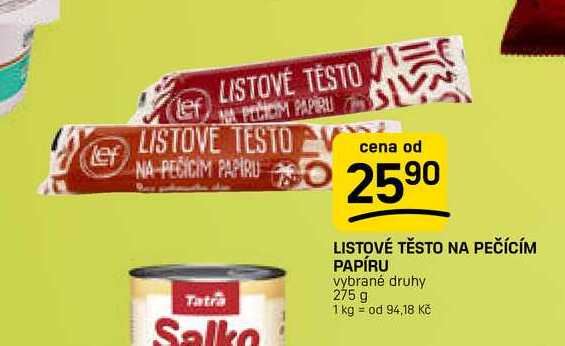 LISTOVÉ TĚSTO NA PEČÍCÍM PAPÍRU vybrané druhy 275 g  