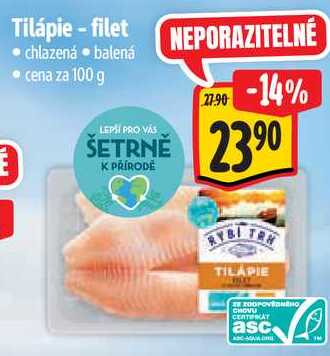 Tilápie - filet, cena za 100 g