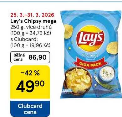 Lay's Chipsy mega, 250 g, více druhů 