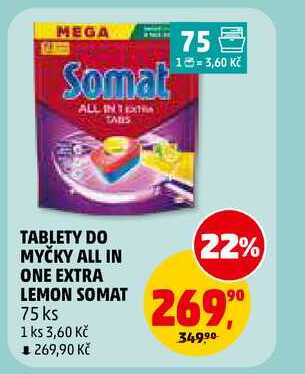 TABLETY DO MYČKY ALL IN ONE EXTRA LEMON SOMAT, 75 ks