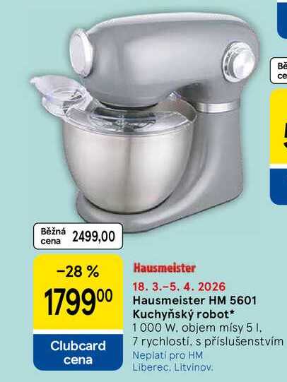 Hausmeister HM 5601 Kuchyňský robot, 1000 W, objem mísy 5 I. 7 rychlostí, s příslušenstvím