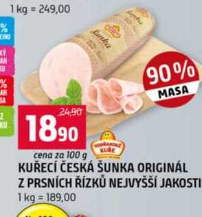 KUŘECÍ ČESKÁ ŠUNKA ORIGINÁL Z PRSNÍCH ŘÍZKŮ NEJVYŠŠÍ 100 g