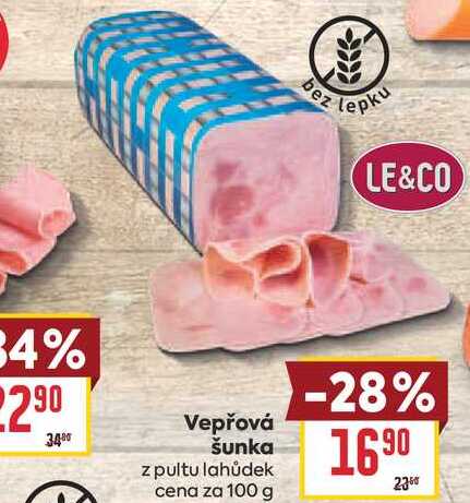 Vepřová šunka z pultu lahůdek cena za 100 g