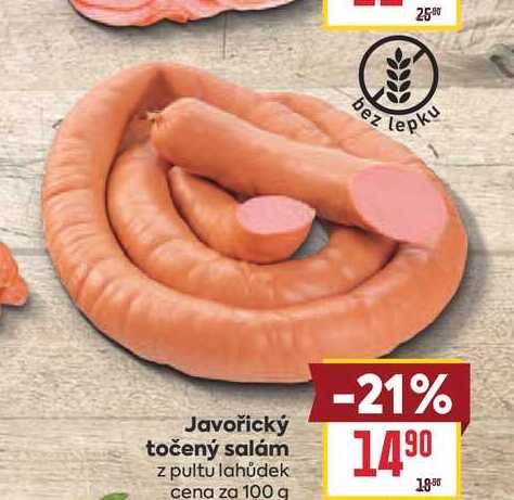 Javořický točený salám z pultu lahůdek cena za 100 g 