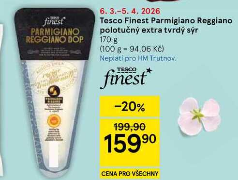 Tesco Finest Parmigiano Reggiano polotučný extra tvrdý sýr, 170 g  