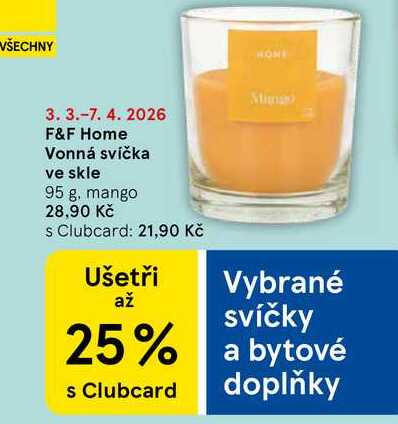 F&F Home Vonná svíčka ve skle, 95 g, mango  