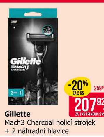 Gillette Mach3 Charcoal holicí strojek + 2 náhradní hlavice 