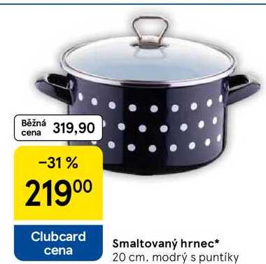 Smaltovaný hrnec, 20 cm. modrý s puntíky 