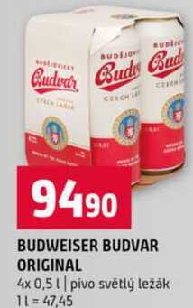 BUDWEISER BUDVAR ORIGINAL 4x 0,5 l