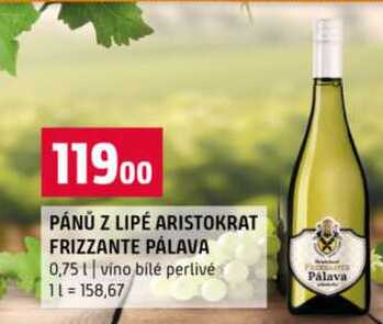 PÁNŮ Z LIPÉ ARISTOKRAT FRIZZANTE PÁLAVA 0,75 l