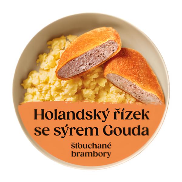 Cibule Bistro Holandský řízek se sýrem Gouda, šťouchané brambory