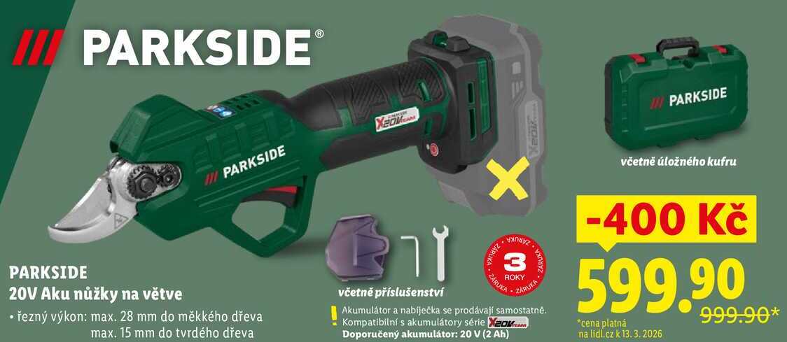 PARKSIDE 20V Aku nůžky na větve