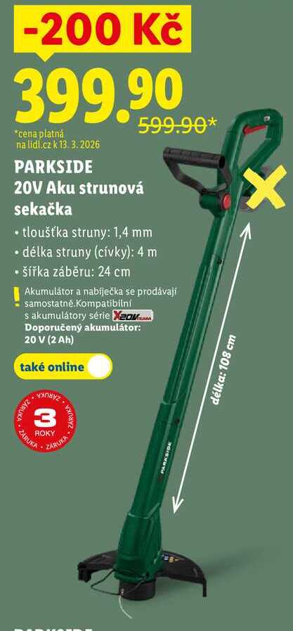 PARKSIDE 20V Aku strunová sekačka