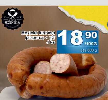 Mexická klobása jalapenos + sýr za 100g