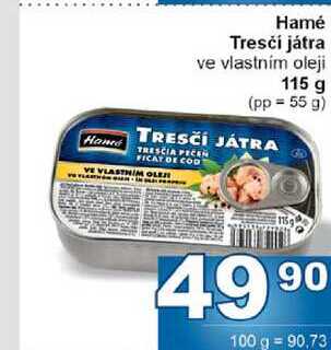Hamé Tresčí játra ve vlastním oleji 115 g