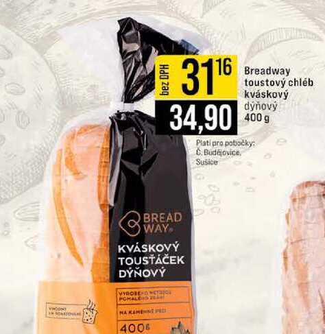 Breadway toustový chléb kváskový dýňový 400 g