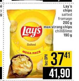 Lay's chips salted fromage 200 g max strong chips chilli&lime 190 g 