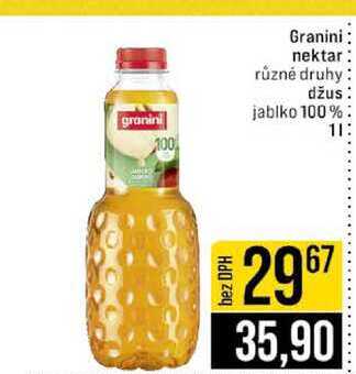 Granini nektar různé druhy džus jablko 100% 1l
