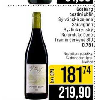 Gotberg pozdní sběr Sylvánské zelené Sauvignon Ryzlink rýnský Rulandské šedé Tramin červené BIO 0,75l