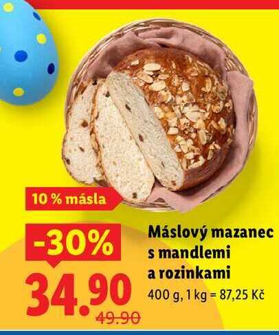 Máslový mazanec s mandlemi a rozinkami, 400 g