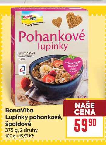 BonaVita Lupínky pohankové, špaldové 375 g
