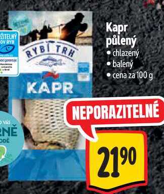 Kapr půlený, cena za 100 g 