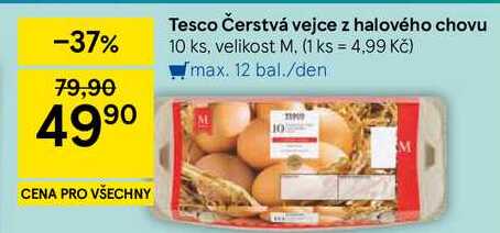 Tesco Čerstvá vejce z halového chovu, 10 ks, velikost M