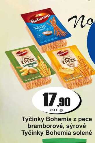 Tyčinky Bohemia z pece bramborové, sýrové Tyčinky Bohemia solené 80g 