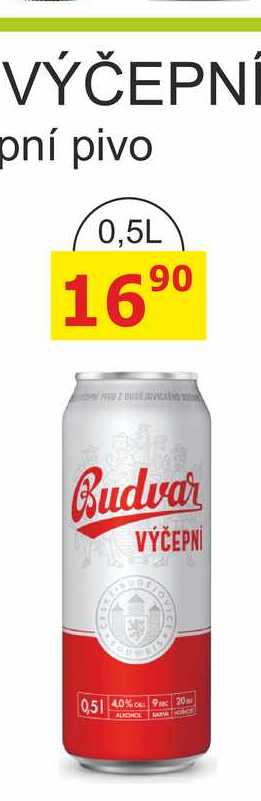BUDVAR Pivo světlé výčepní 0,5l 0.5l plech