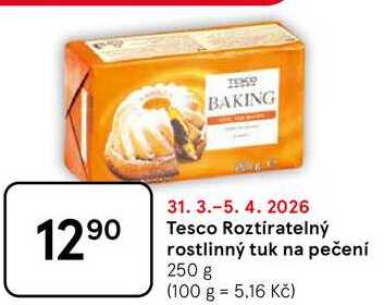 Tesco Roztíratelný rostlinný tuk na pečení, 250 g 