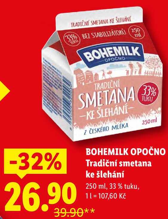 BOHEMILK OPOČNO Tradiční smetana ke šlehání, 250 ml v akci