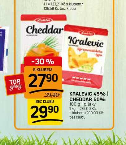 KRALEVIC 45% | CHEDDAR 50% 100 g | plátky 