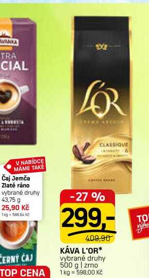 KÁVA L'OR* vybrané druhy 500 g | zrno 