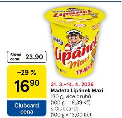 Madeta Lipánek Maxi, 130 g, více druhů 