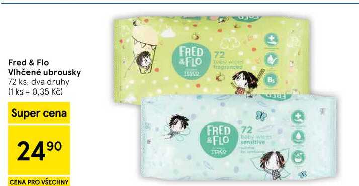 Fred & Flo Vlhčené ubrousky, 72 ks, dva druhy  