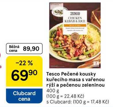 Tesco Pečené kousky kuřecího masa s vařenou rýží a pečenou zeleninou, 400 g 