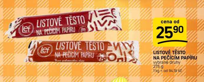 LISTOVÉ TĚSTO NA PEČÍCÍM PAPÍRU vybrané druhy 275 g 