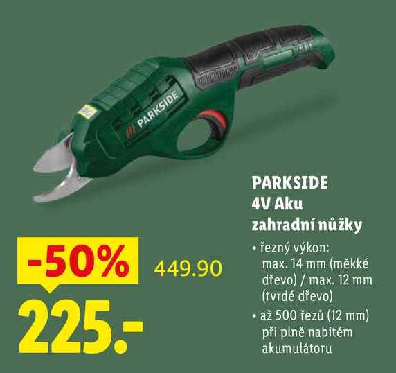 PARKSIDE 4V Aku zahradní nůžky