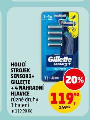 HOLICÍ STROJEK SENSOR3+ GILLETTE +4 NÁHRADNÍ HLAVICE, 1 balení 