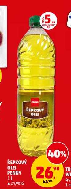 ŘEPKOVÝ OLEJ PENNY, 1 l
