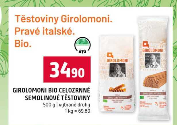 GIROLOMONI BIO CELOZRNNÉ SEMOLINOVÉ TĚSTOVINY 500 g vybrané druhy