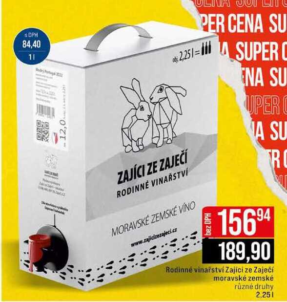 Rodinné vinařství Zajíci ze Zaječí moravské zemské různé druhy 2,25l