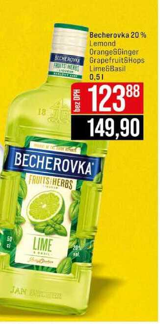 Becherovka 20% Lemond Orange&Ginger Grapefruit&Hops Lime&Basil 0,5l