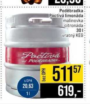 Poděbradka Poctivá limonáda malinovka citronáda Poctivá 30l