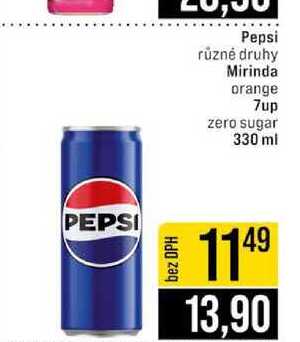 Pepsi různé druhy Mirinda orange 7up zero sugar 330 ml 