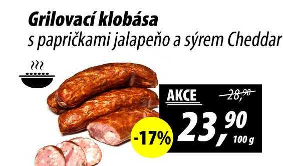 Grilovací klobása s papričkami jalapeño a sýrem Cheddar, 100 g 
