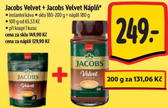 Jacobs Velvet + Jacobs Velvet, sklo 180-200 g + náplň 180 g